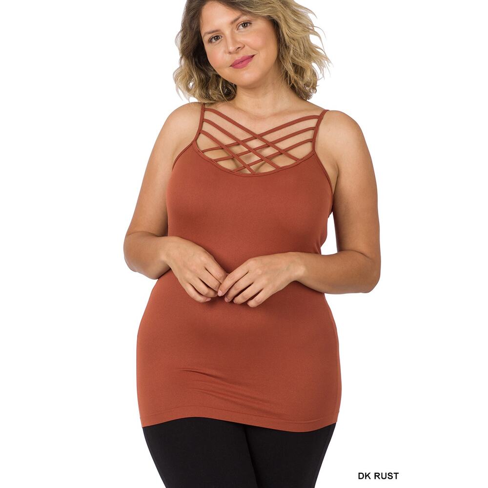 2X/3X Dark Rust Triple Criss-Cross Cami Zenana seamless plus sized camisole